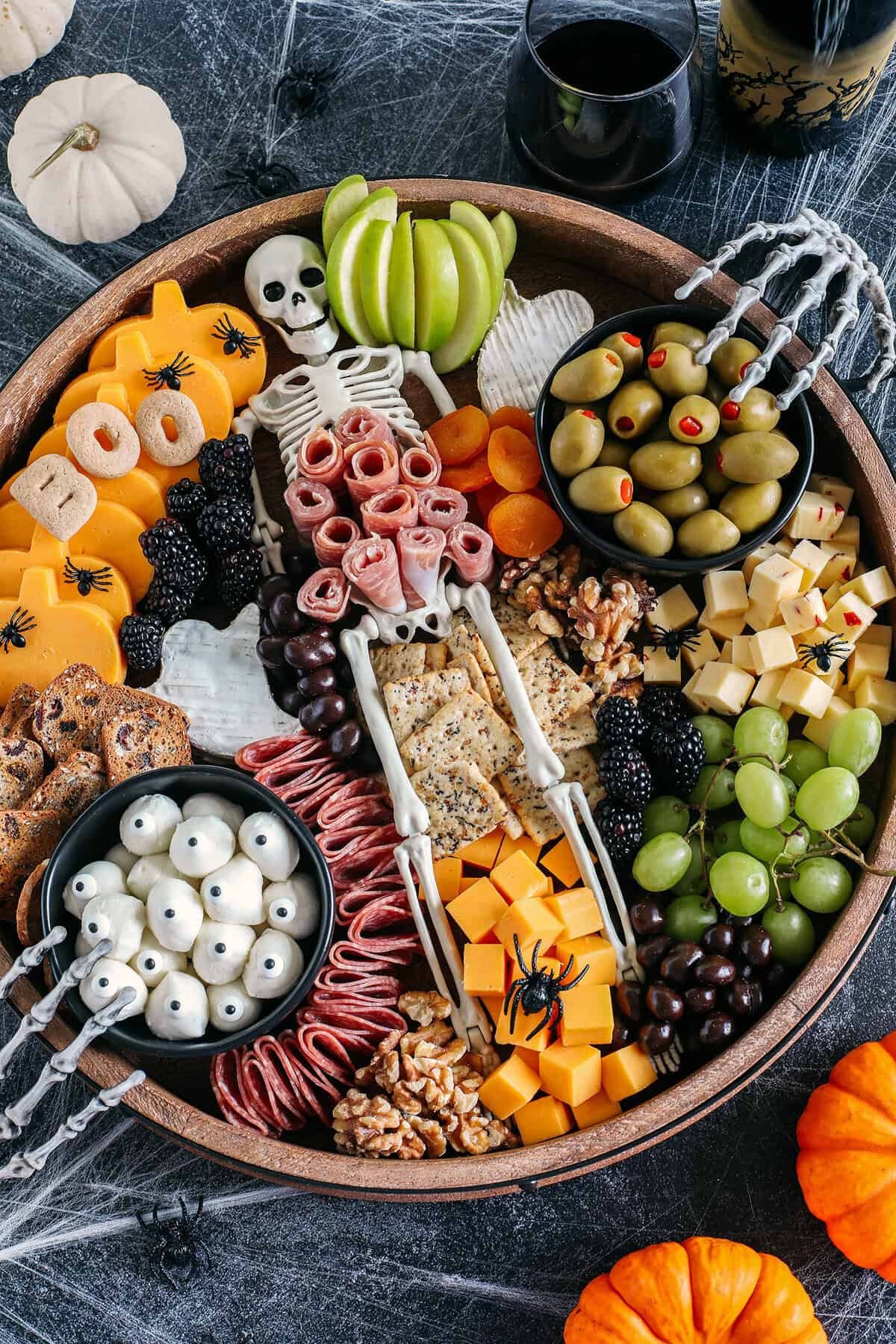 Healthy Halloween Charcuterie Board with cheese and fruit