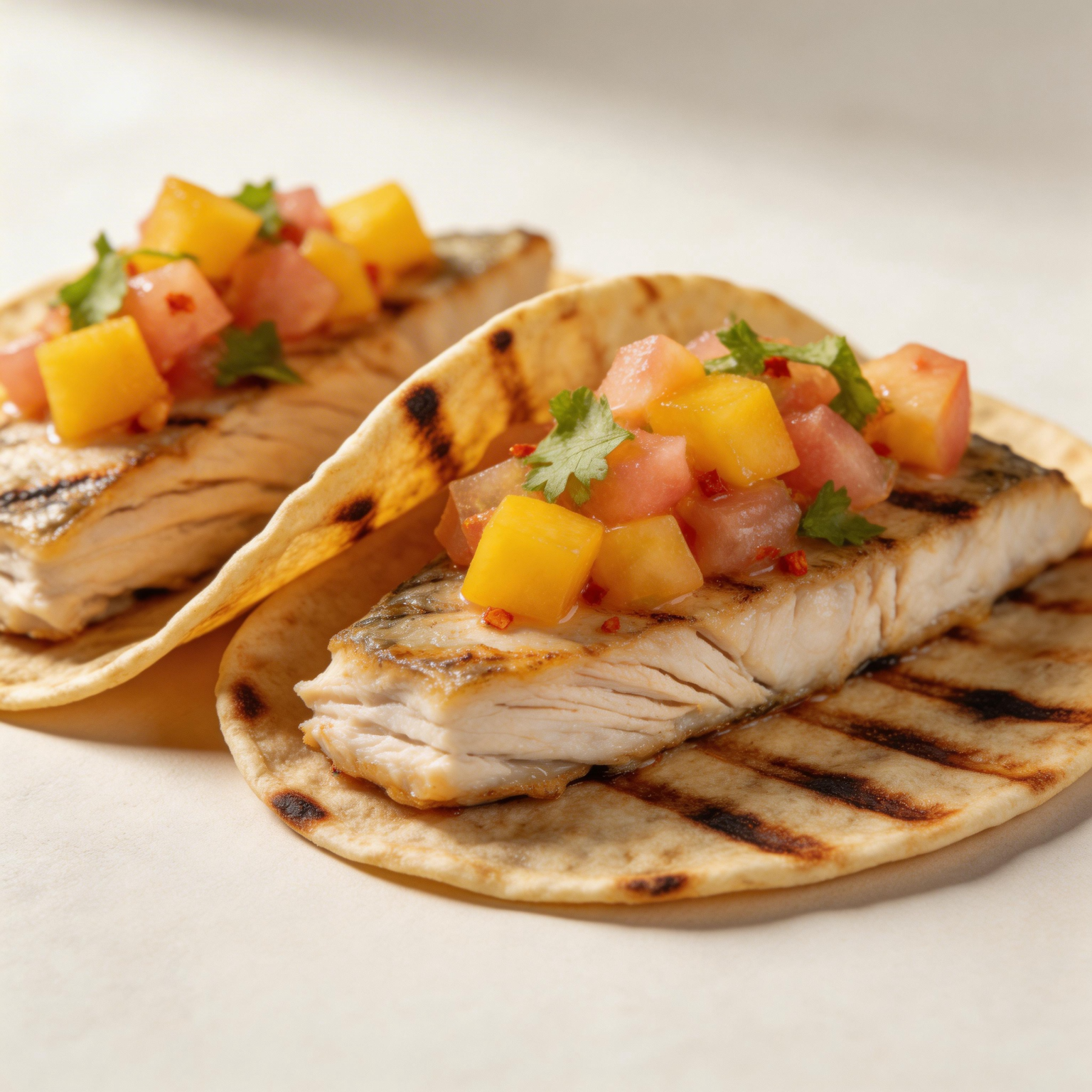Tilapia Tacos with Peach Mango Salsa